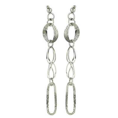Sterling Silver Earring Dangle with Post 2.5 Inch Rhodium Plating Links