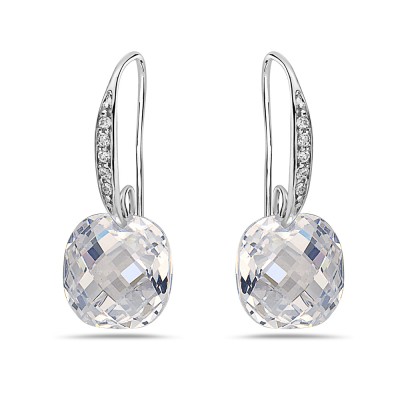 Sterling Silver Earring 12-12mm Clear Cubic Zirconia Chess Cut Cushion Shape with Clear
