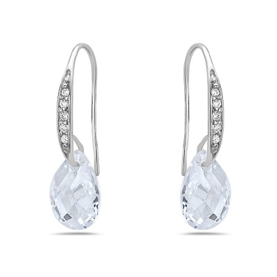 Sterling Silver Earring 8-12mm Clear Cubic Zirconia Chess Cut Teardrop with Clear Cubic Zirconia Fi