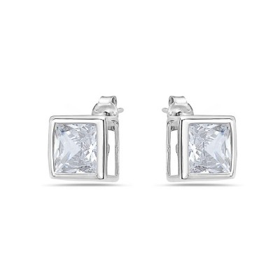 Sterling Silver Earring 9mm Square Cubic Zirconia Stud
