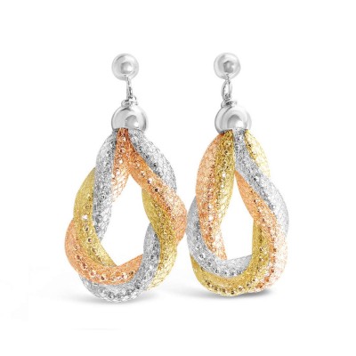 Sterling Silver Earring Twisted Net Tubes Oval Shape Mixed Color G