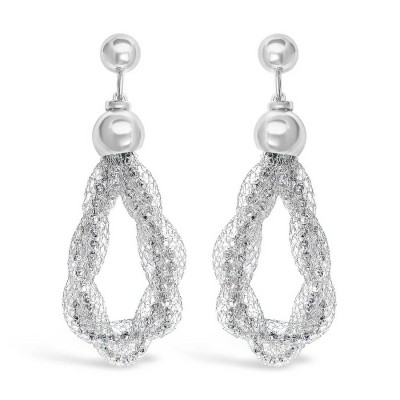 Sterling Silver Earring Twisted Nets Oval Shape Rhodium Plating Plating Danglin