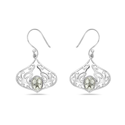 Sterling Silver Earring 20-22 Open Filigree with Oval Green Amethyst