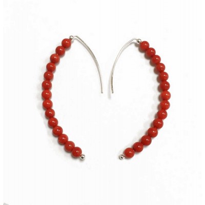 Sterling Silver Earring 14Pcs 3.3Mm Coral Plain Ball At Tips Of