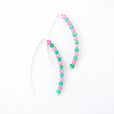 Sterling Silver EARRING 14 PINK DYED JADE AND GREEN AGATE GENUI-2S-5830PKGN