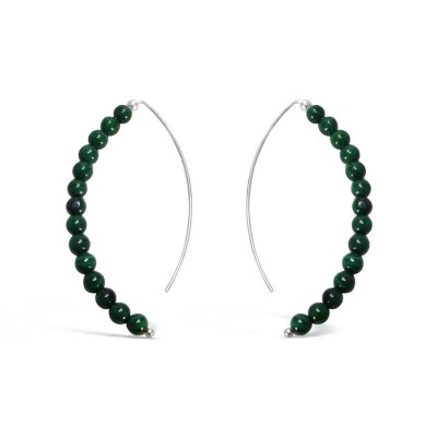 Sterling Silver Earring 14Pcs 3mm Malachite Balls with 1Pc Plain Bal