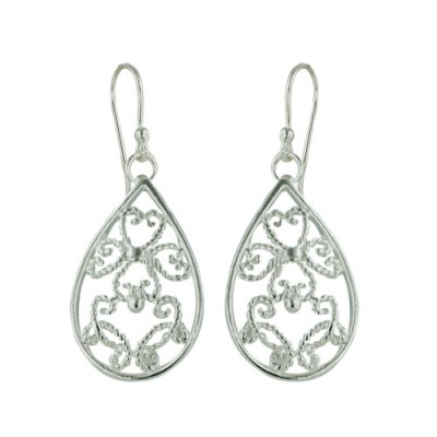 Sterling Silver Earring Open Oval Filgree Fishwire E-C
