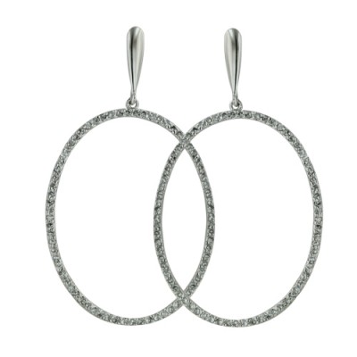 Sterling Silver Earring 33X40 mm Floating O Clear Cubic Zirconia