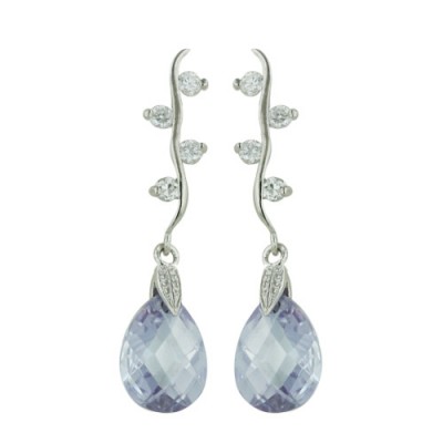 Sterling Silver Earring 35 L Champagne Cubic Zirconia Tear Drop