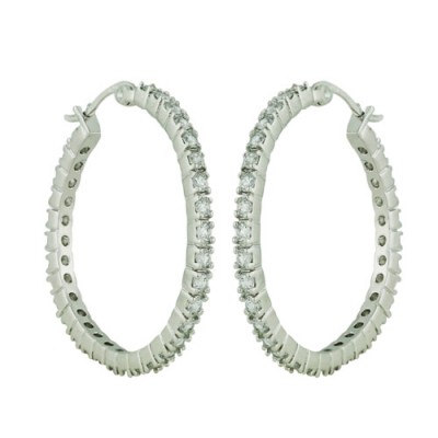 Sterling Silver Earring Clear Cubic Zirconia Hoop Latch