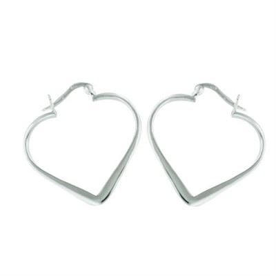 Sterling Silver Earring Plain Silver Heart Hoops