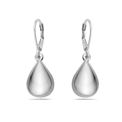 Sterling Silver Earring Dangle Plain Silver Flat Teardrop