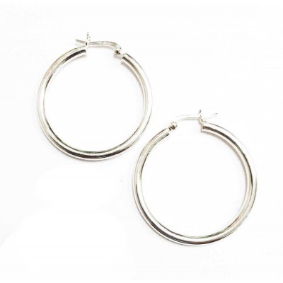 Sterling Silver Earring Plain Silver Tube Hoop Latch 3Mmx35Mm-E
