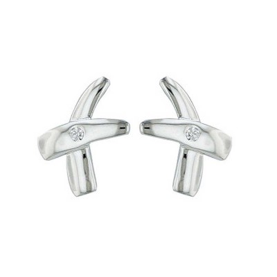 Sterling Silver Earring Cross with Commercial Genuine Diamond