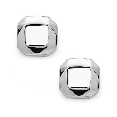 Sterling Silver Earring Plain Silver Cushion Stud -Rhodium Plating-