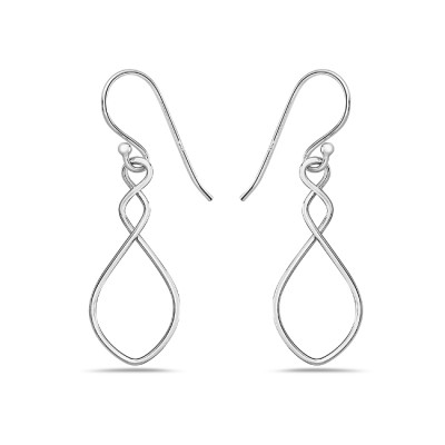 Sterling Silver Earring Open Plain Silver Twist -Rhodium Plating-