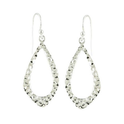 Sterling Silver Earring Open Teardrop Dangle Slight Hammer -E-coated-