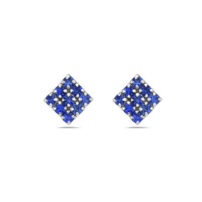 Sterling Silver Earring Checker Box 9 Sapphire Cy