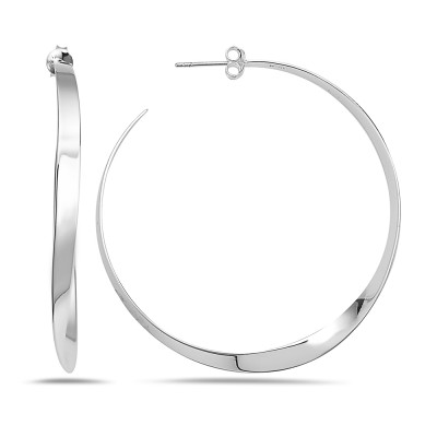 Sterling Silver Earring Plain Silver Twisted Open Hoop -E-