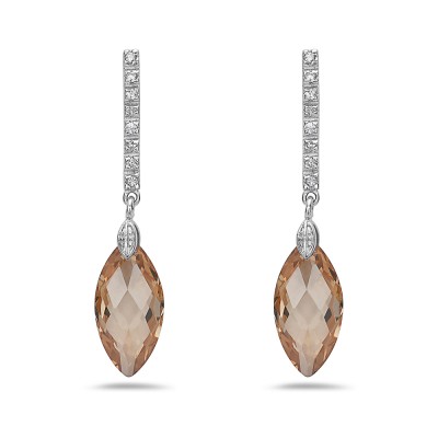Sterling Silver Earring Champagne Marquis Dangle in Clear Cubic Zirconia Line Post