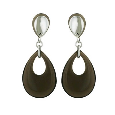 Sterling Silver Earring Smoky Quartz Open Pear Dangle