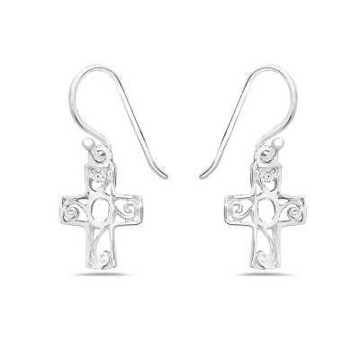 Sterling Silver Earring Plain Open Cross Curls+Oval Design