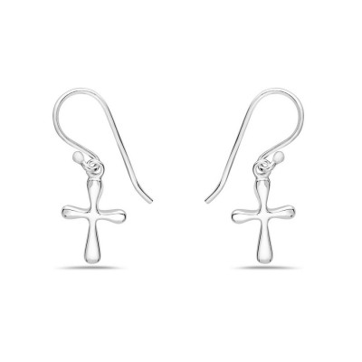 Sterling Silver Earring Plain Silver 14mm Bubble Cross