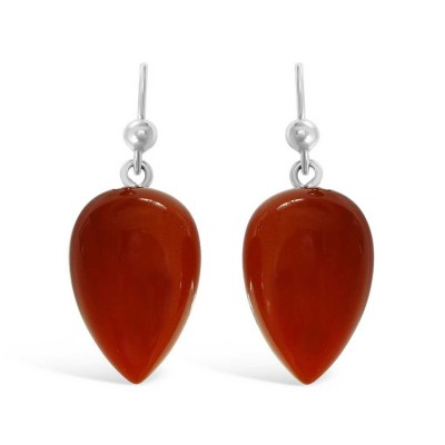 Sterling Silver Earring Carnelian Inverted Pear -Rhodium Plating-