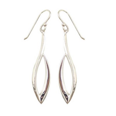 Sterling Silver Earring Plain Long Line Leaf on End