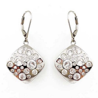Sterling Silver Earring Concave Diamond Shape 20 mm Clear Cubic Zirconia