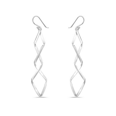 Sterling Silver Earring Plain Elongated Twisted Shape