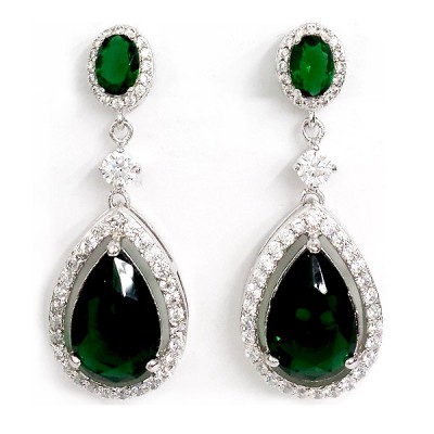 Sterling Silver Earring 11X16mm Green Teardrop Dangle