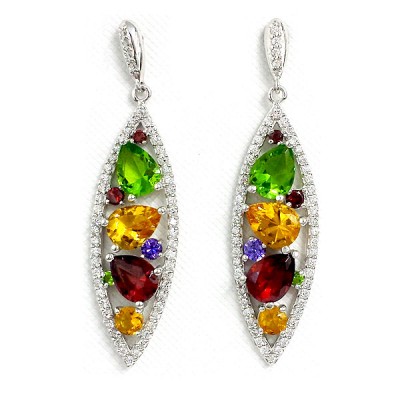 Sterling Silver Earring Clear Cubic Zirconia Marquis with Mc Tear Drop+Rd