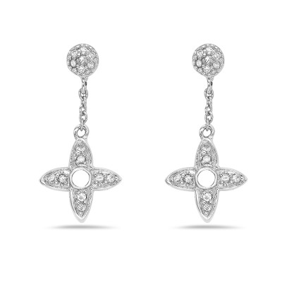 Sterling Silver Earring Round Pave Top Flower Motif