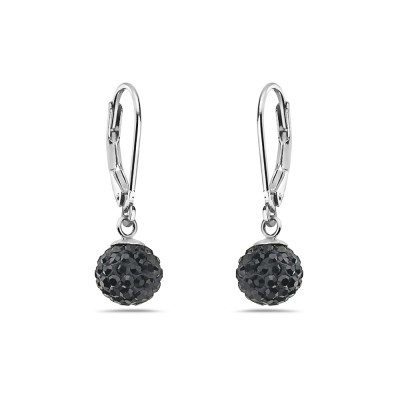 Sterling Silver Earring 8 mm Ferido Black Crystal Ball