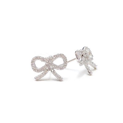 Sterling Silver Earrings Clear Cubic Zirconia Ribbon Stud