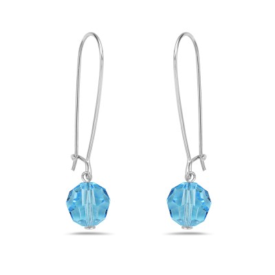Sterling Silver EARRING 10 MM AQUA BOHEMIA CRYSTAL WITH KIDNEY WIRE-2S-6461AQ