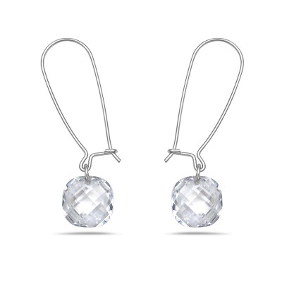 Sterling Silver Earring Kidney Wire 12 mm Clear Cubic Zirconia Cushion Drop