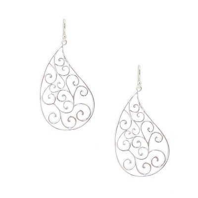 Sterling Silver Earrings Teardrop with Plain Open Swirl Filigree