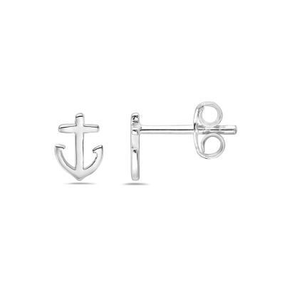 Sterling Silver Earrings Plain Anchor Stud