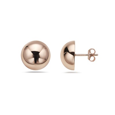 Sterling Silver EARRING PLAIN 14MM HEMISPHERE STUD** ROSE GOLD-2S-6485RG-14