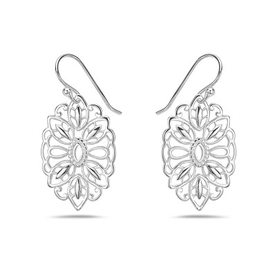Sterling Silver EARRING PLAIN MARQUISE W/ LEAF FILIGREE DOME-2S-6487E-2