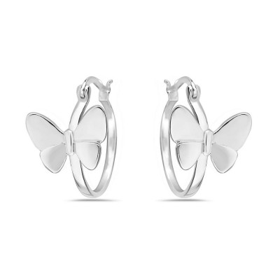 Sterling Silver Earring Plain Butterfly on Hoop with Latch Back