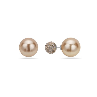 Sterling Silver Earring 10mm Peach Fireball with 15mm Brass Pearl Bac