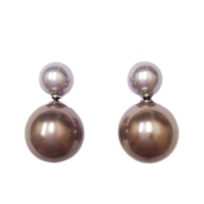 Sterling Silver Earring 10mm L.Grey Pearl with 15mm Brass Pearl Bac