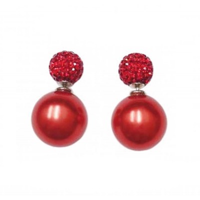 Sterling Silver Earring 10mm Red Fireball with 15mm Brass Pearl Back