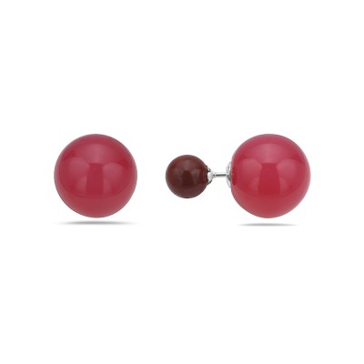 Sterling Silver Earring 8mm Red Jasper with 15mm Red Abs Ball Back