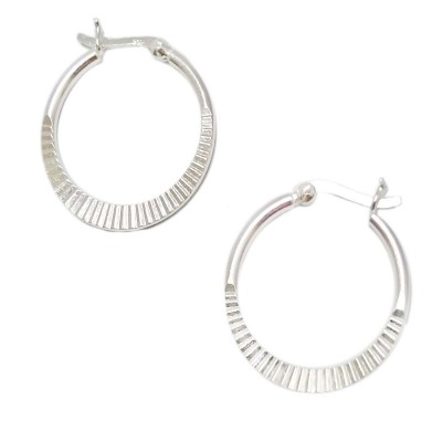 SS Earg 25Mm Half Textured Hoop W/ Latch Back, Silver