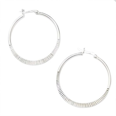 SS Earg 35Mm Half Textured Hoop W/ Latch Back, Silver