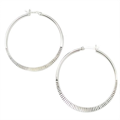 SS Earg 45Mm Half Textured Hoop W/ Latch Back, Silver